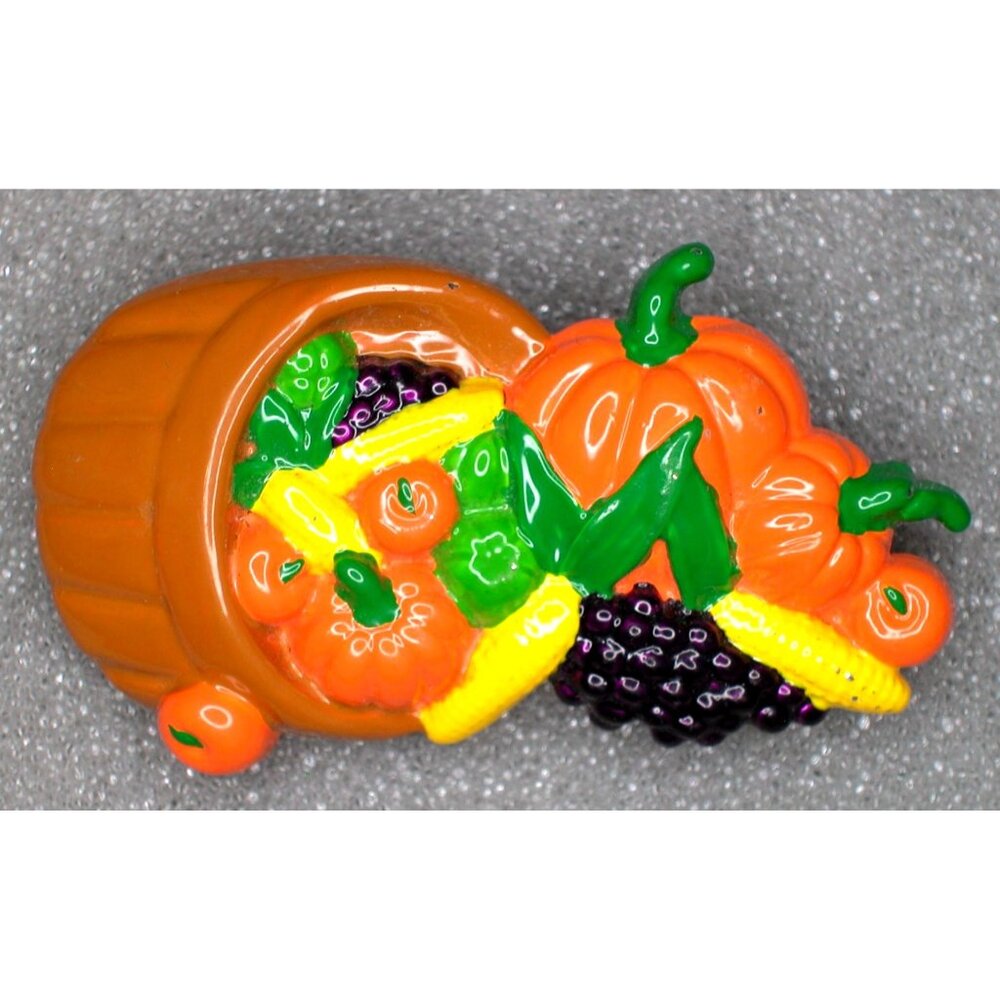 Best Brand Fall Basket Enamel Brooch/ Necklace / Pumpkins & Harvest Fruits